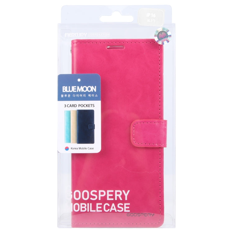 For iPhone 16 Plus GOOSPERY BLUE MOON Crazy Horse Texture Leather Phone Case(Rose Red)