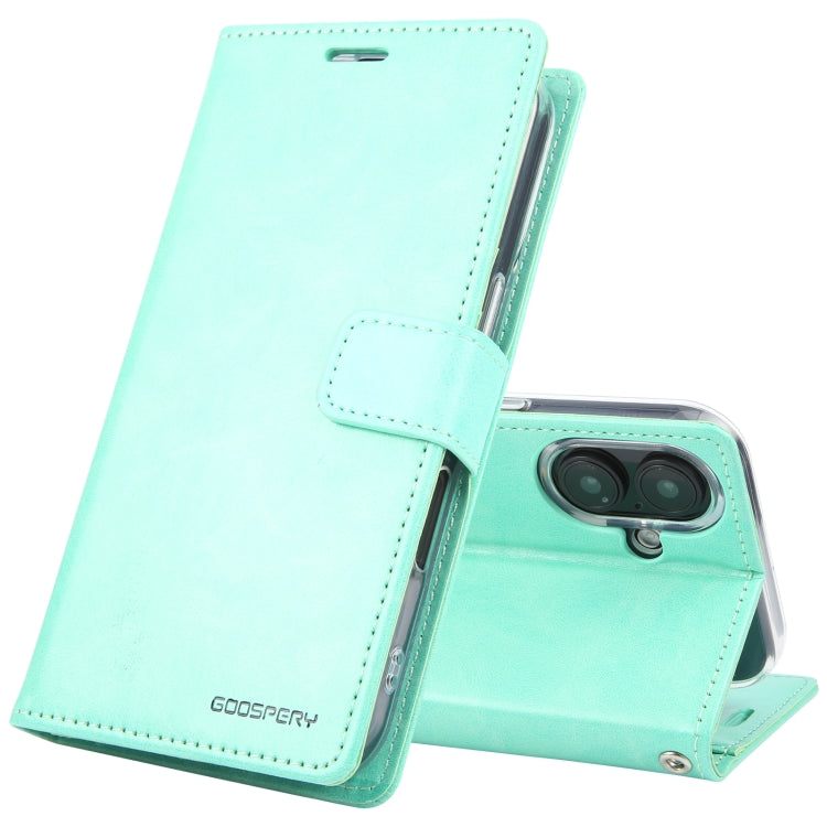 For iPhone 16 Plus GOOSPERY BLUE MOON Crazy Horse Texture Leather Phone Case(Mint Green)
