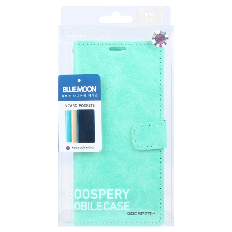 For iPhone 16 Plus GOOSPERY BLUE MOON Crazy Horse Texture Leather Phone Case(Mint Green)