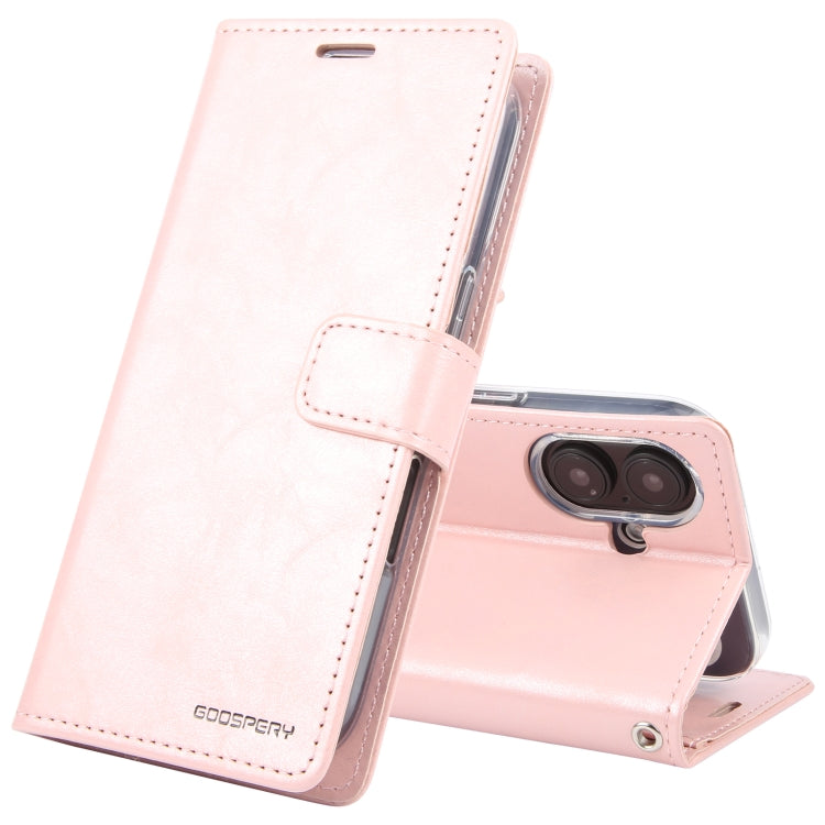 For iPhone 16 Plus GOOSPERY BLUE MOON Crazy Horse Texture Leather Phone Case(Rose Gold)