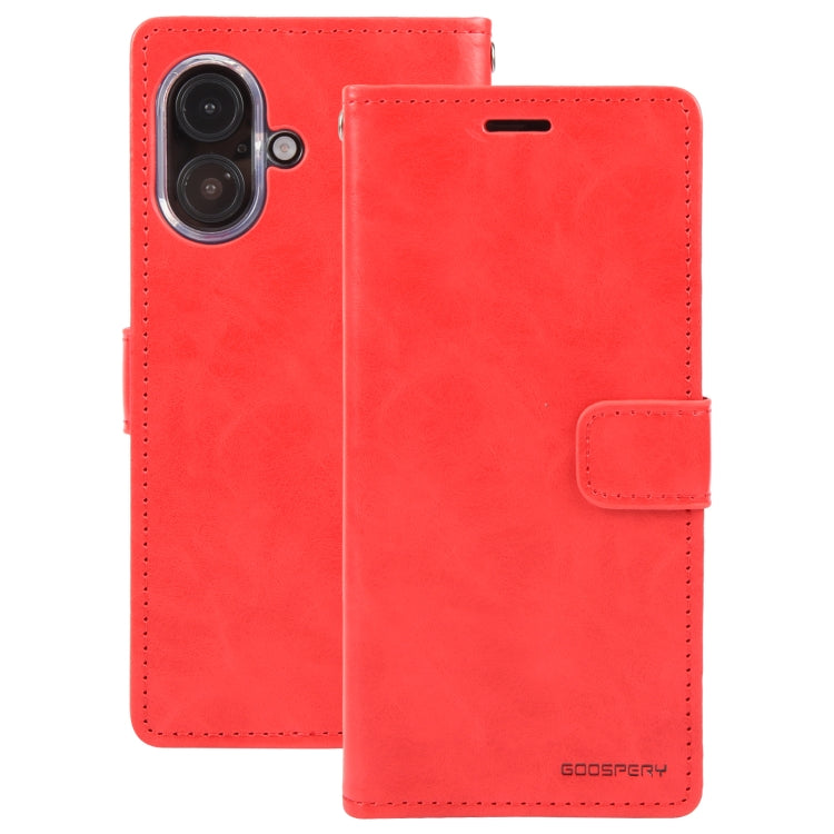 For iPhone 16 Plus GOOSPERY BLUE MOON Crazy Horse Texture Leather Phone Case(Red)