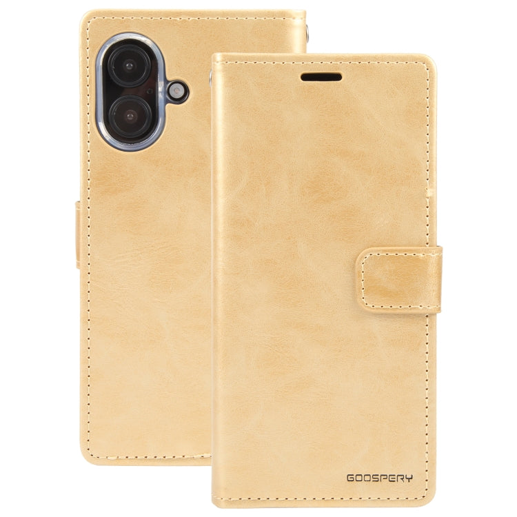 For iPhone 16 Plus GOOSPERY BLUE MOON Crazy Horse Texture Leather Phone Case(Gold)