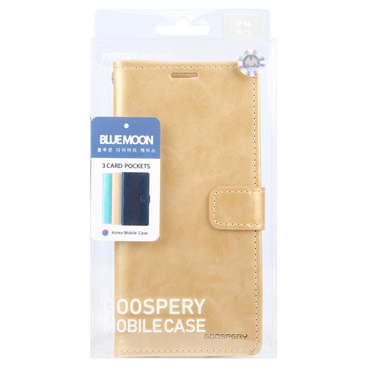 For iPhone 16 Plus GOOSPERY BLUE MOON Crazy Horse Texture Leather Phone Case(Gold)