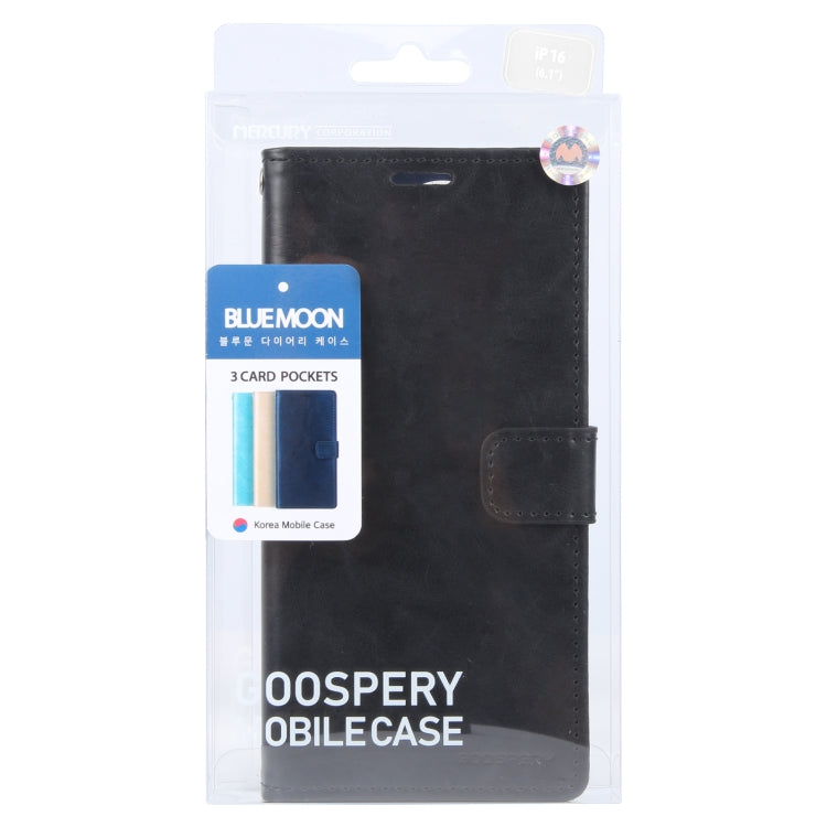 For iPhone 16 GOOSPERY BLUE MOON Crazy Horse Texture Leather Phone Case(Black)