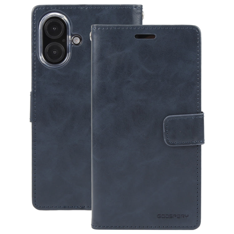 For iPhone 16 GOOSPERY BLUE MOON Crazy Horse Texture Leather Phone Case(Dark Blue)