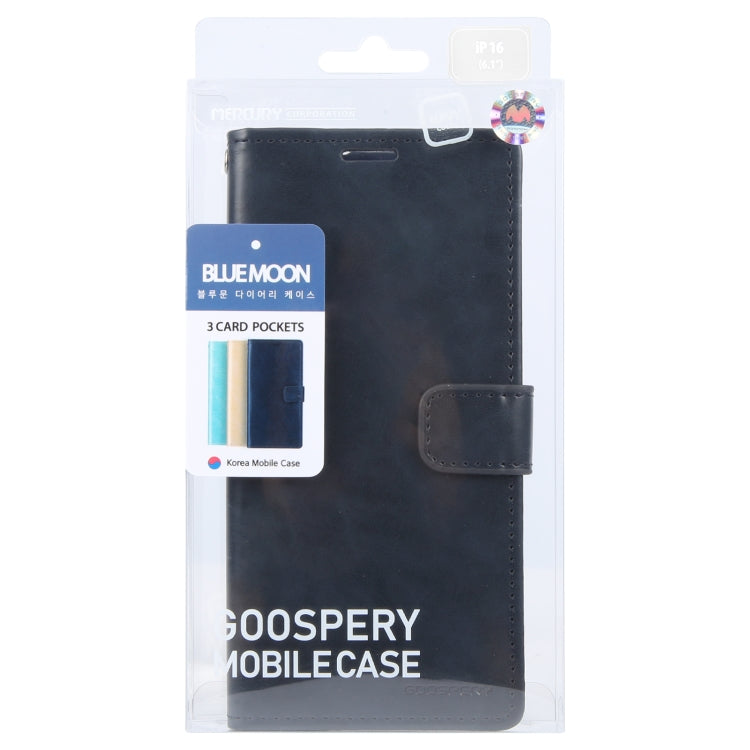 For iPhone 16 GOOSPERY BLUE MOON Crazy Horse Texture Leather Phone Case(Dark Blue)