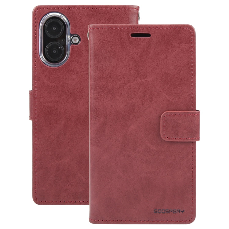 For iPhone 16 GOOSPERY BLUE MOON Crazy Horse Texture Leather Phone Case(Wine Red)