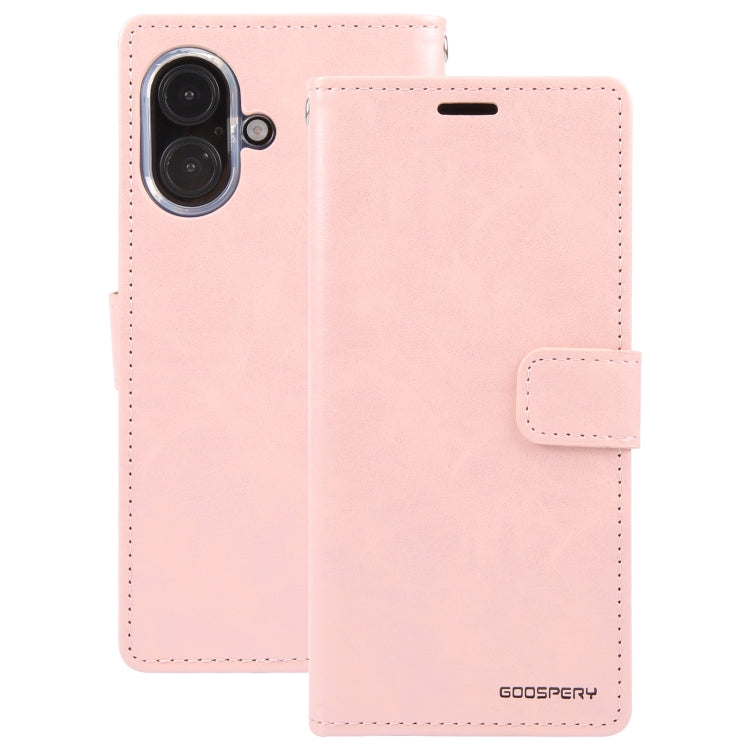 For iPhone 16 GOOSPERY BLUE MOON Crazy Horse Texture Leather Phone Case(Rose Gold)