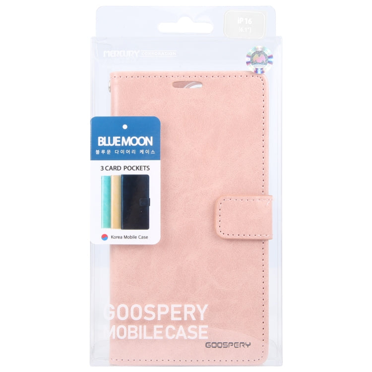 For iPhone 16 GOOSPERY BLUE MOON Crazy Horse Texture Leather Phone Case(Rose Gold)