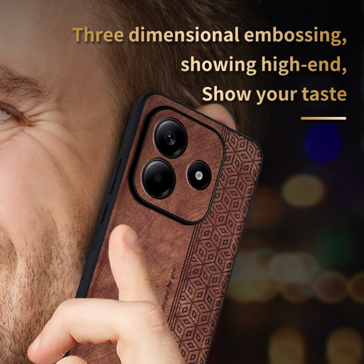 For Redmi Note 14 5G AZNS 3D Embossed Skin Feel Phone Case(Brown)