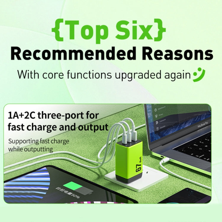 WK WP-U157 67W USB-C / Type-Cx2, USB GaN Fast Charger, Plug Type:EU Plug(Green)