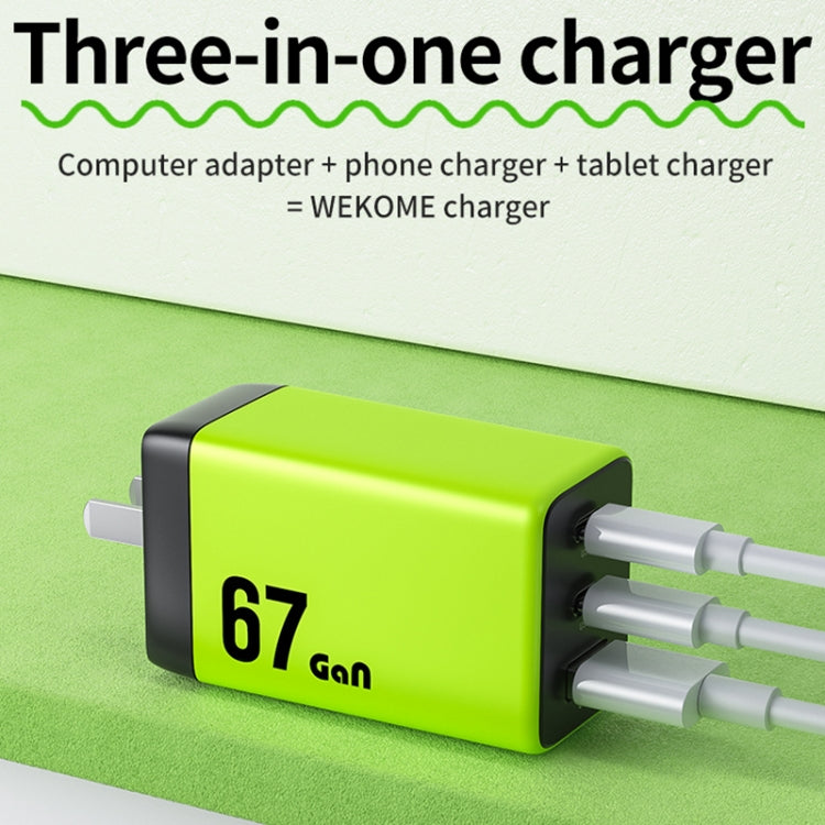 WK WP-U157 67W USB-C / Type-Cx2, USB GaN Fast Charger, Plug Type:EU Plug(Green)