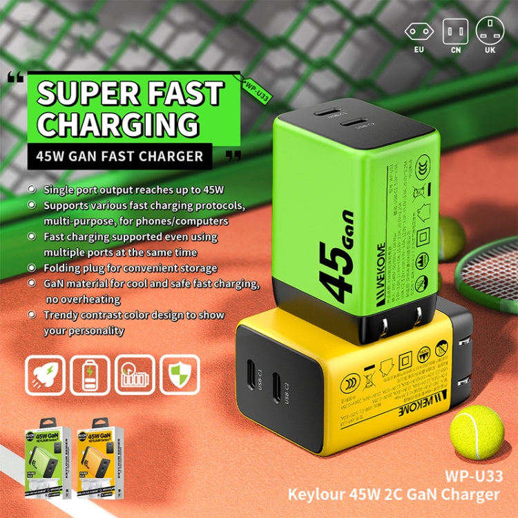 WK WP-U33 45W USB-C / Type-Cx2 GaN Fast Charger, Plug Type:EU Plug(Green)
