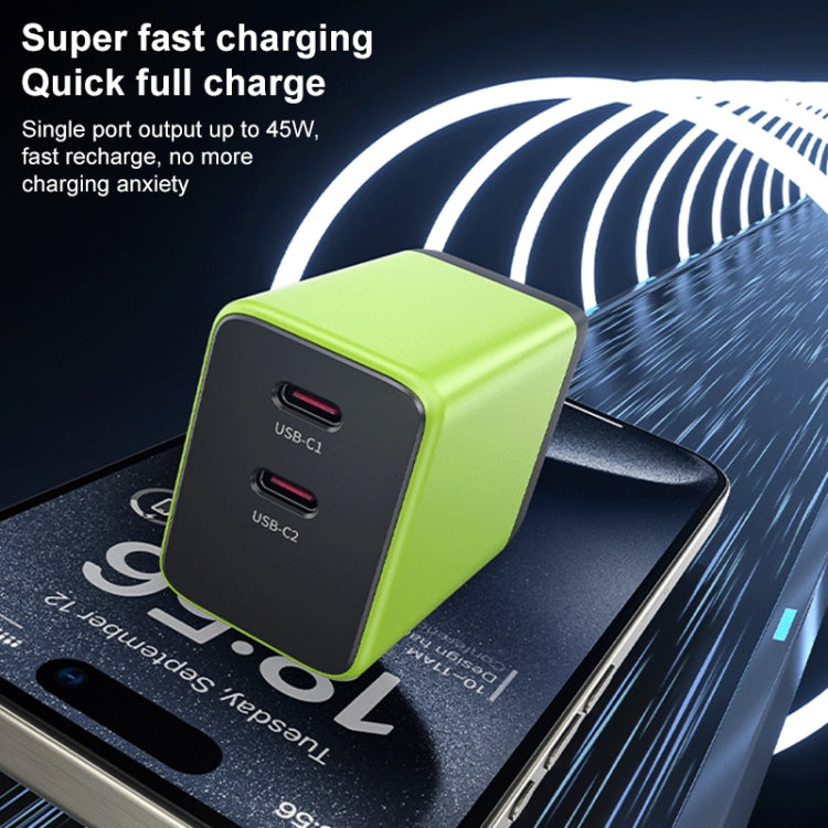 WK WP-U33 45W USB-C / Type-Cx2 GaN Fast Charger, Plug Type:EU Plug(Green)