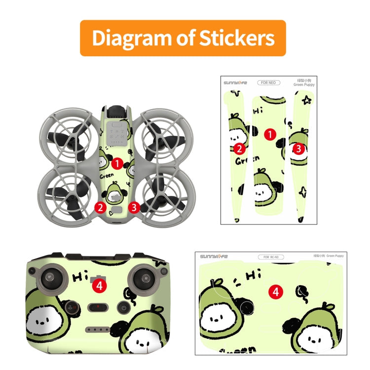 For DJI Neo 2pcs Combo Drone Body Protective Stickers(Green Hat Man + Cute Ducks)