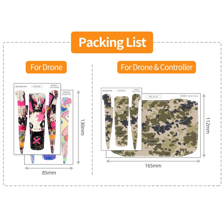 For DJI Neo 2pcs Combo Drone Body Protective Stickers(Pink Rabbit + Colorful Elf)