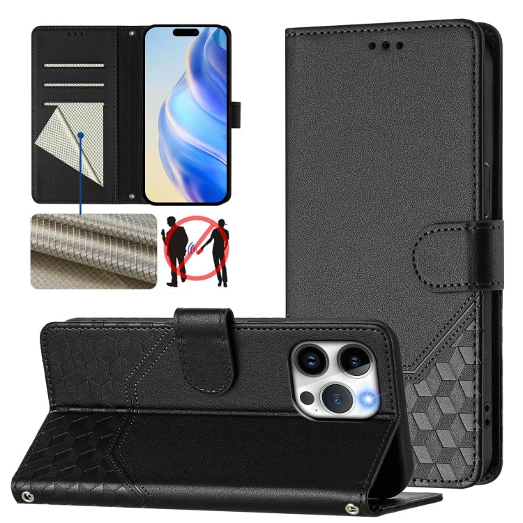 Honeycomb Embossing RFID Leather Phone Case, For iPhone 15, For iPhone 14 Plus, For iPhone 14 / 13, For iPhone 14 Pro