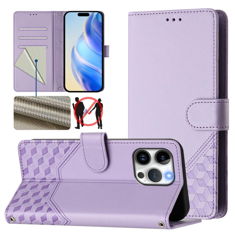 Honeycomb Embossing RFID Leather Phone Case, For iPhone 15, For iPhone 14 Plus, For iPhone 14 / 13, For iPhone 14 Pro