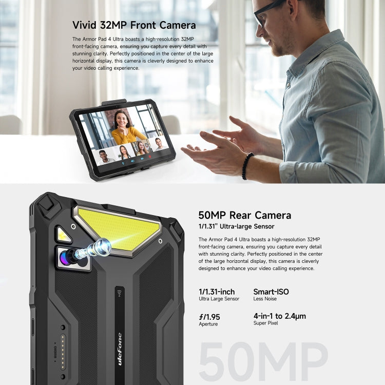 [HK Warehouse] Ulefone Armor Pad 4 Ultra Thermal Version Rugged Tablet, 8GB+256GB, 10.36 inch Android 14 MediaTek Dimensity 6300 Octa Core 5G Network, EU Plug(Black)