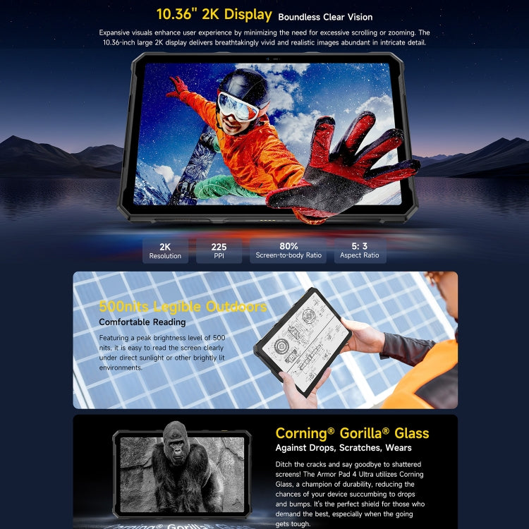 [HK Warehouse] Ulefone Armor Pad 4 Ultra Rugged Tablet PC, 8GB+256GB, 10.36 inch Android 14 MediaTek Dimensity 6300 Octa Core 5G Network, EU Plug(Black)