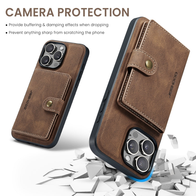 For iPhone 16 Pro Max JEEHOOD J01 Retro Magnetic Detachable Wallet Phone Case(Brown)