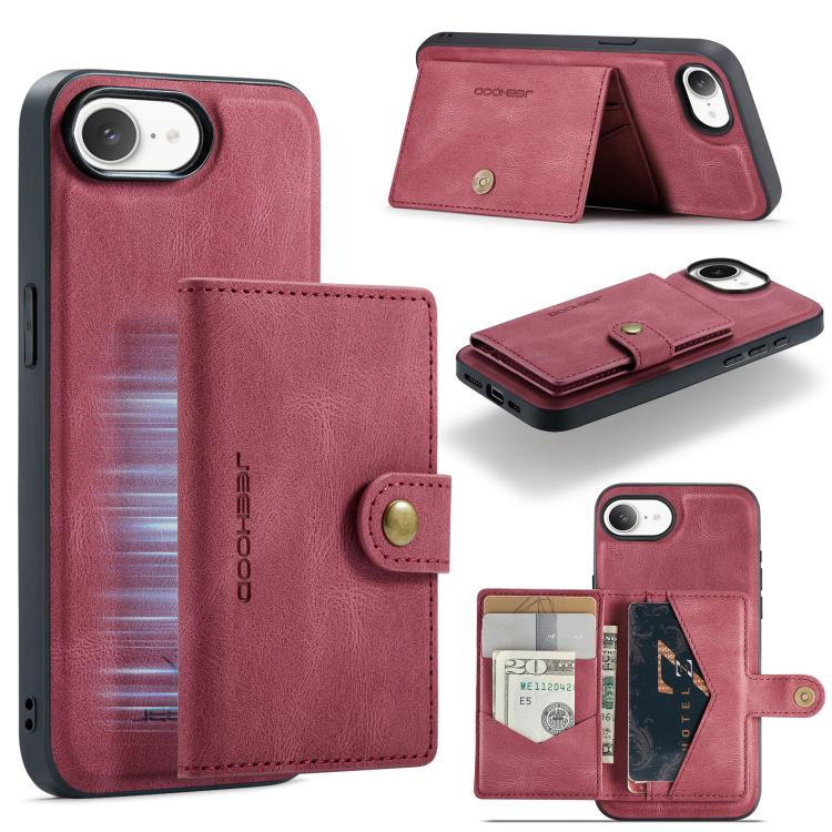 For iPhone 17e / 16e JEEHOOD J01 Retro Magnetic Detachable Wallet Phone Case(Red)