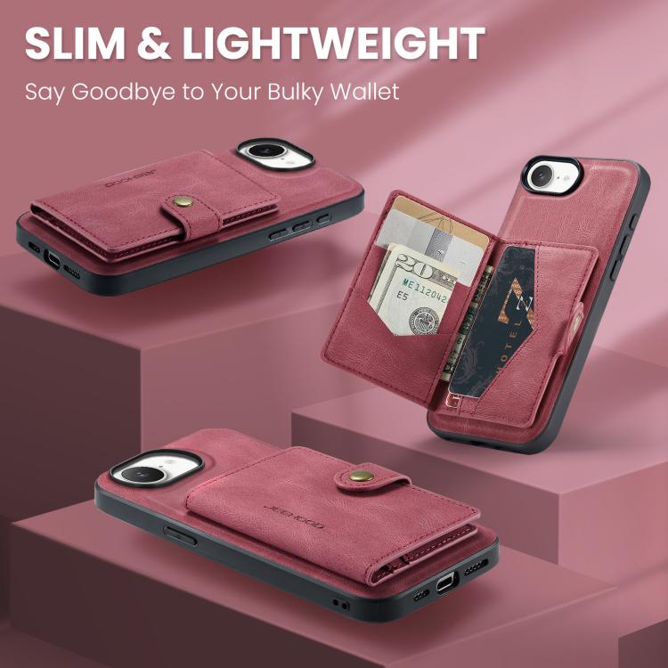 For iPhone 17e / 16e JEEHOOD J01 Retro Magnetic Detachable Wallet Phone Case(Red)