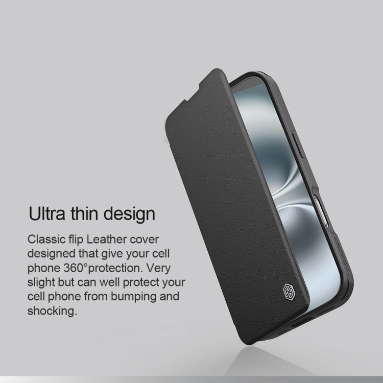 For iPhone 16 NILLKIN Qin Prop Series Flip Camera Cover Design Leather Phone Case(Black)