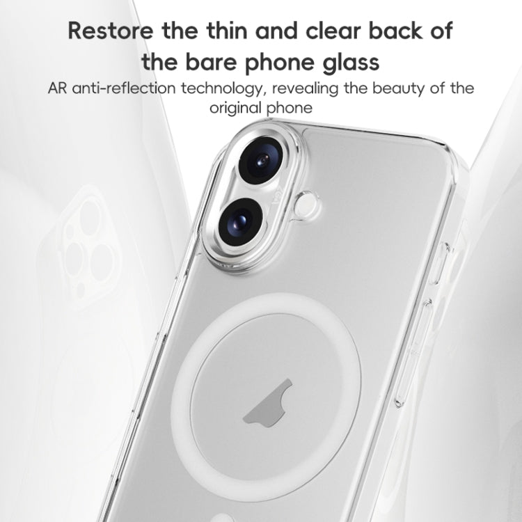 For iPhone 16 Plus ZGA Magsafe Clear PC Tempered Glass Phone Case(Frosted White)