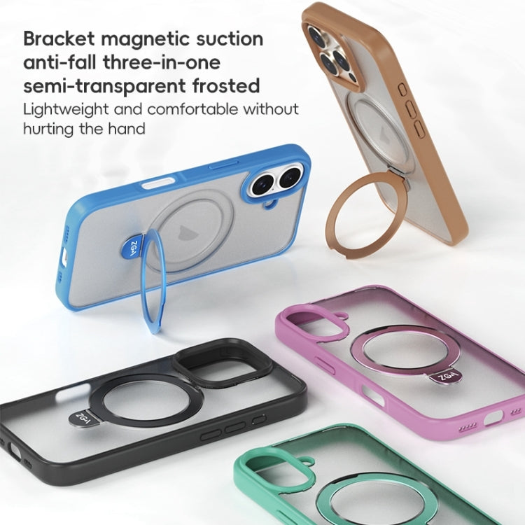 For iPhone 16 Pro ZGA Magsafe Holder PC Hybrid TPU Phone Case(Black)