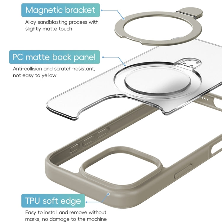 For iPhone 16 Pro Max ZGA Magsafe Holder PC Hybrid TPU Phone Case(Grey)
