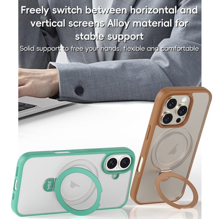 For iPhone 16 Plus ZGA Magsafe Holder PC Hybrid TPU Phone Case(Green)
