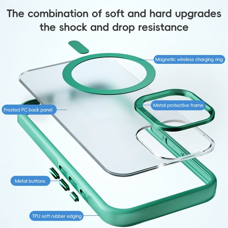 For iPhone 16 ZGA Magsafe Frosted PC Hybrid TPU Phone Case(Green)