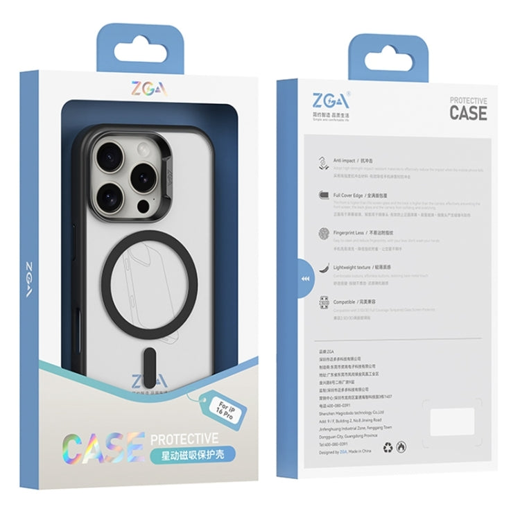 For iPhone 16 Plus ZGA Magsafe Frosted PC Hybrid TPU Phone Case(Black)