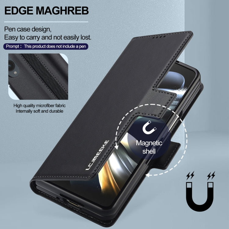 For Samsung Galaxy Z Fold4 LC.IMEEKE L1 Series Frosted Fine Texture PU Phone Case with Pen Slot, Pen Not Included(Black)