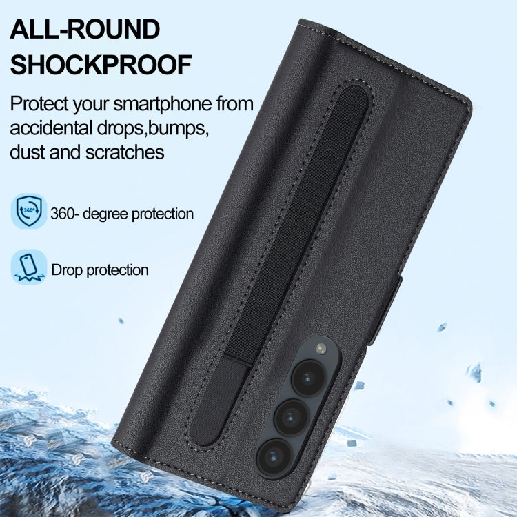 For Samsung Galaxy Z Fold4 LC.IMEEKE L1 Series Frosted Fine Texture PU Phone Case with Pen Slot, Pen Not Included(Black)