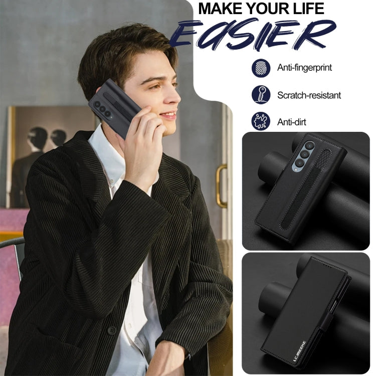 For Samsung Galaxy Z Fold4 LC.IMEEKE L1 Series Frosted Fine Texture PU Phone Case with Pen Slot, Pen Not Included(Black)