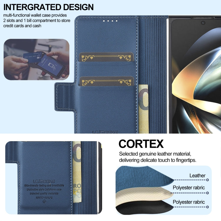 For Samsung Galaxy Z Fold4 LC.IMEEKE L1 Series Frosted Fine Texture PU Phone Case with Pen Slot, Pen Not Included(Blue)