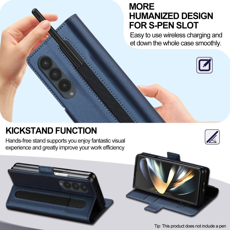 For Samsung Galaxy Z Fold4 LC.IMEEKE L1 Series Frosted Fine Texture PU Phone Case with Pen Slot, Pen Not Included(Blue)
