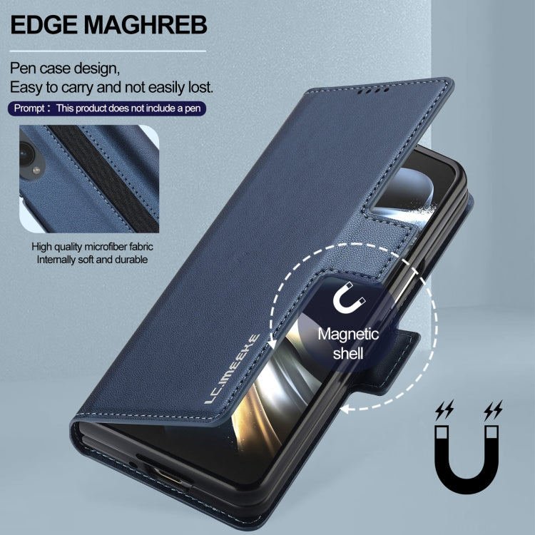 For Samsung Galaxy Z Fold4 LC.IMEEKE L1 Series Frosted Fine Texture PU Phone Case with Pen Slot, Pen Not Included(Blue)
