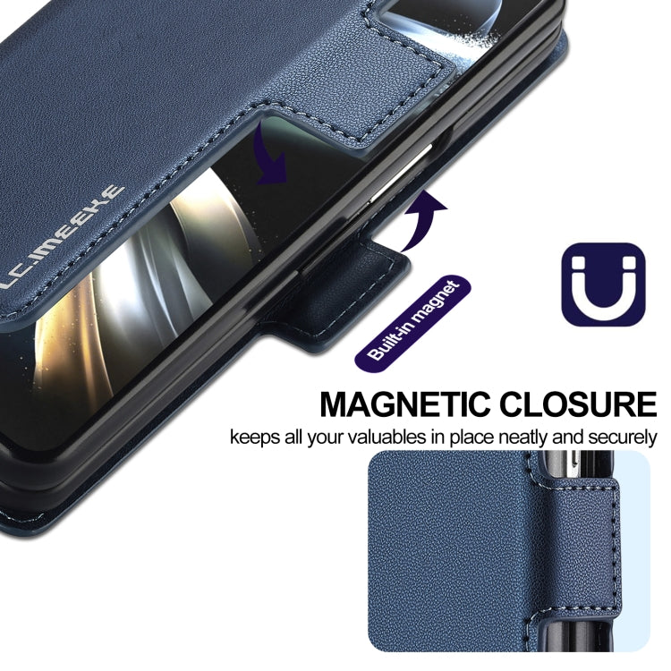 For Samsung Galaxy Z Fold4 LC.IMEEKE L1 Series Frosted Fine Texture PU Phone Case with Pen Slot, Pen Not Included(Blue)