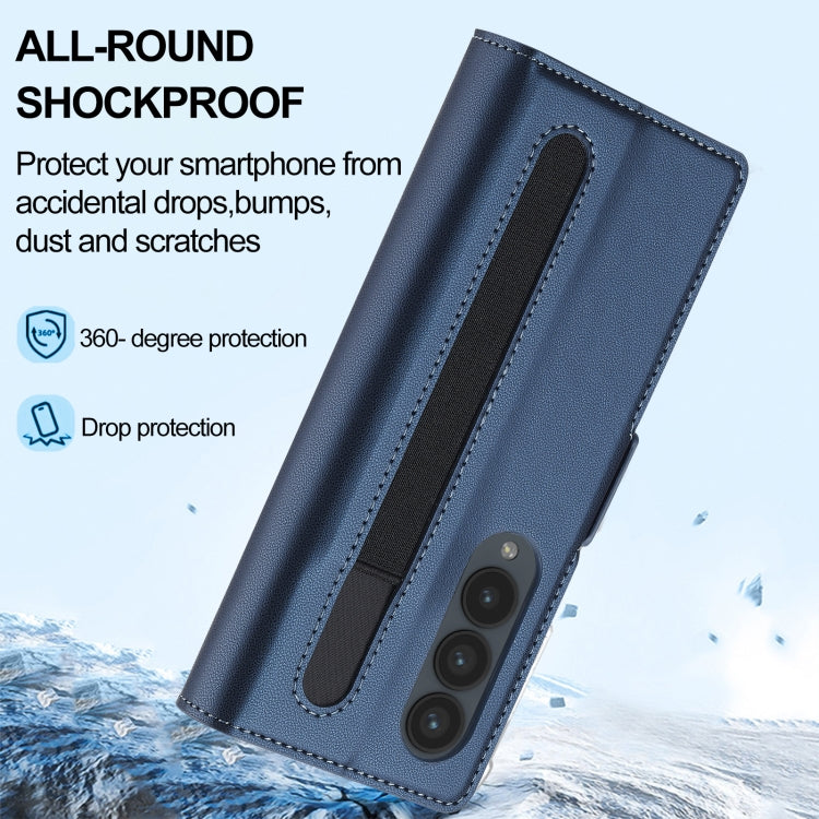 For Samsung Galaxy Z Fold4 LC.IMEEKE L1 Series Frosted Fine Texture PU Phone Case with Pen Slot, Pen Not Included(Blue)