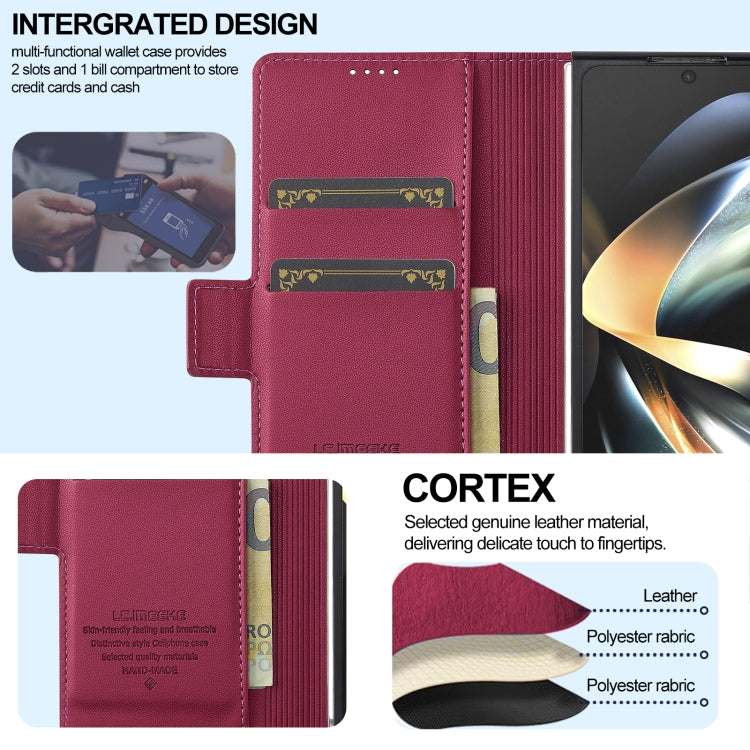 For Samsung Galaxy Z Fold4 LC.IMEEKE L1 Series Frosted Fine Texture PU Phone Case with Pen Slot, Pen Not Included(Red)