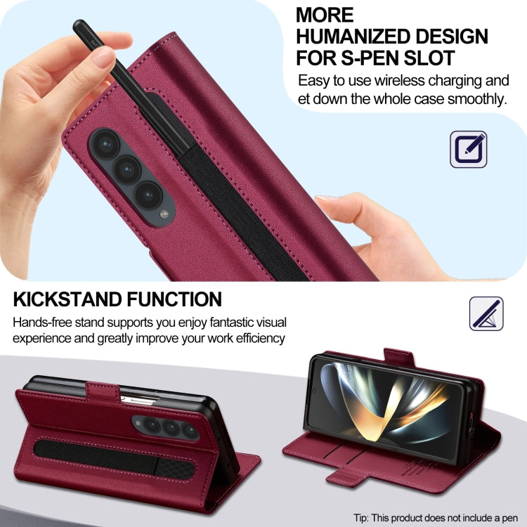 For Samsung Galaxy Z Fold4 LC.IMEEKE L1 Series Frosted Fine Texture PU Phone Case with Pen Slot, Pen Not Included(Red)
