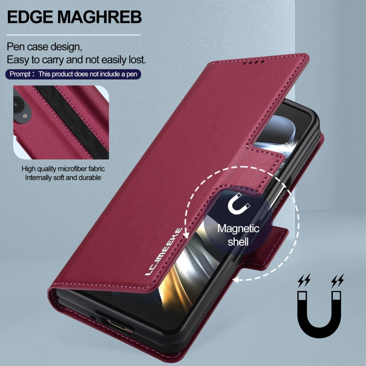 For Samsung Galaxy Z Fold4 LC.IMEEKE L1 Series Frosted Fine Texture PU Phone Case with Pen Slot, Pen Not Included(Red)