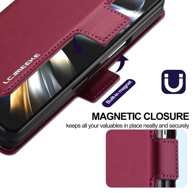 For Samsung Galaxy Z Fold4 LC.IMEEKE L1 Series Frosted Fine Texture PU Phone Case with Pen Slot, Pen Not Included(Red)