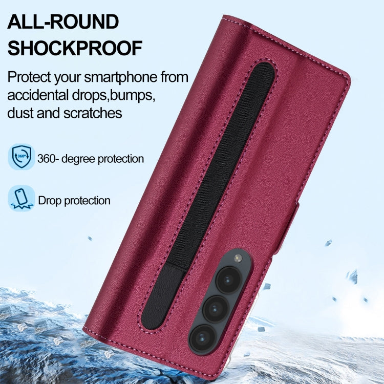 For Samsung Galaxy Z Fold4 LC.IMEEKE L1 Series Frosted Fine Texture PU Phone Case with Pen Slot, Pen Not Included(Red)