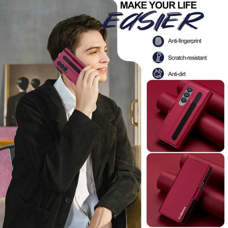 For Samsung Galaxy Z Fold4 LC.IMEEKE L1 Series Frosted Fine Texture PU Phone Case with Pen Slot, Pen Not Included(Red)