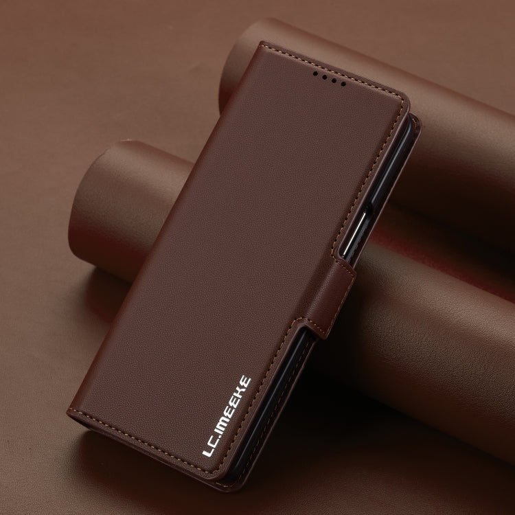 For Samsung Galaxy Z Fold5 LC.IMEEKE L1 Series Frosted Fine Texture PU Phone Case with Pen Slot, Pen Not Included(Brown)