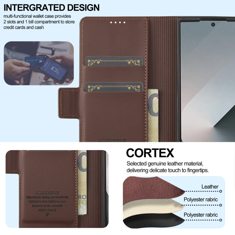 For Samsung Galaxy Z Fold5 LC.IMEEKE L1 Series Frosted Fine Texture PU Phone Case with Pen Slot, Pen Not Included(Brown)